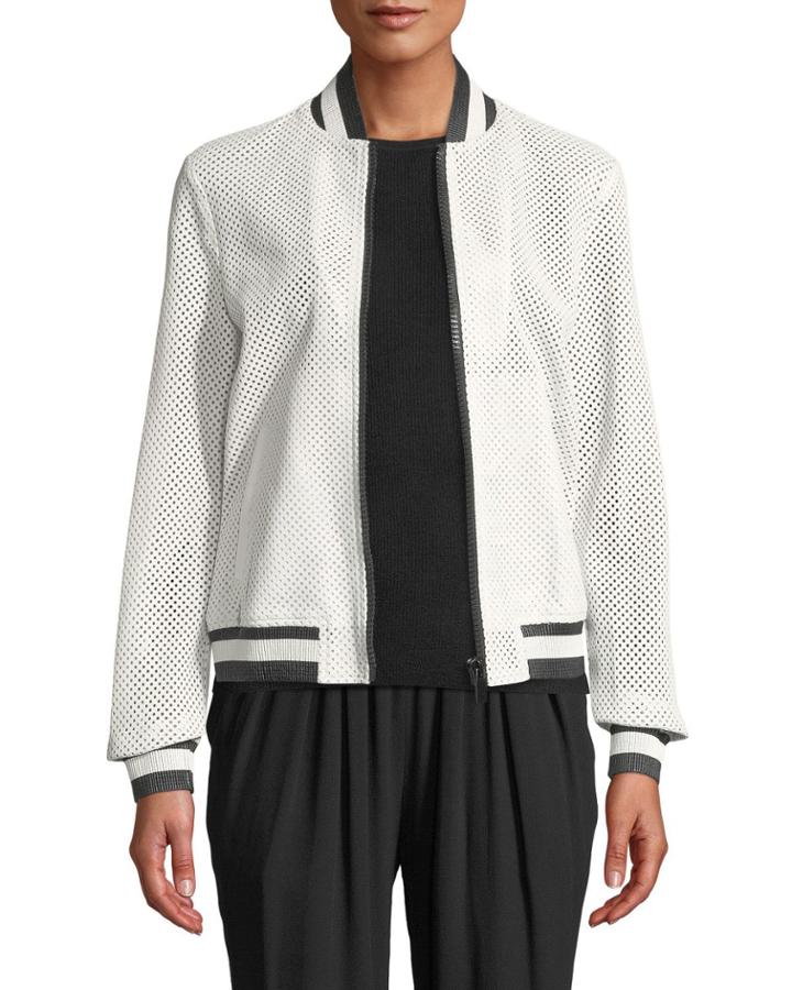 Perforated Leather Bomber Jacket