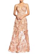 Sidney Floral-applique Illusion-skirt Gown