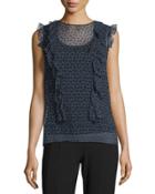 Minny Cap-sleeve Printed Silk Chiffon Blouse, Black