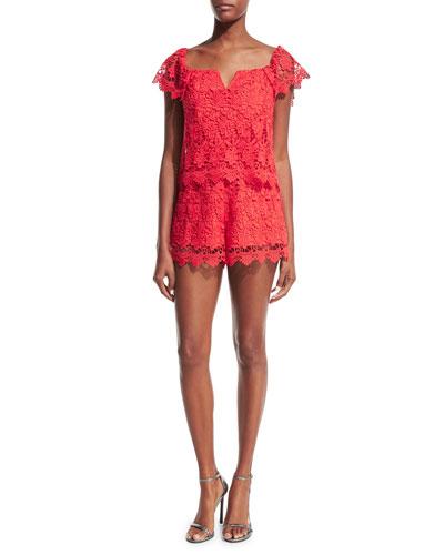 Best Day Lace Romper, Red