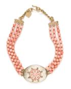 Triple-strand Coral & Light Horn Necklace