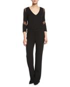 Sake Lace-inset 3/4-sleeve Jumpsuit, Black