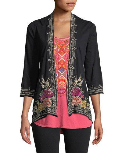 Flores Draped Embroidered French Terry Cardigan
