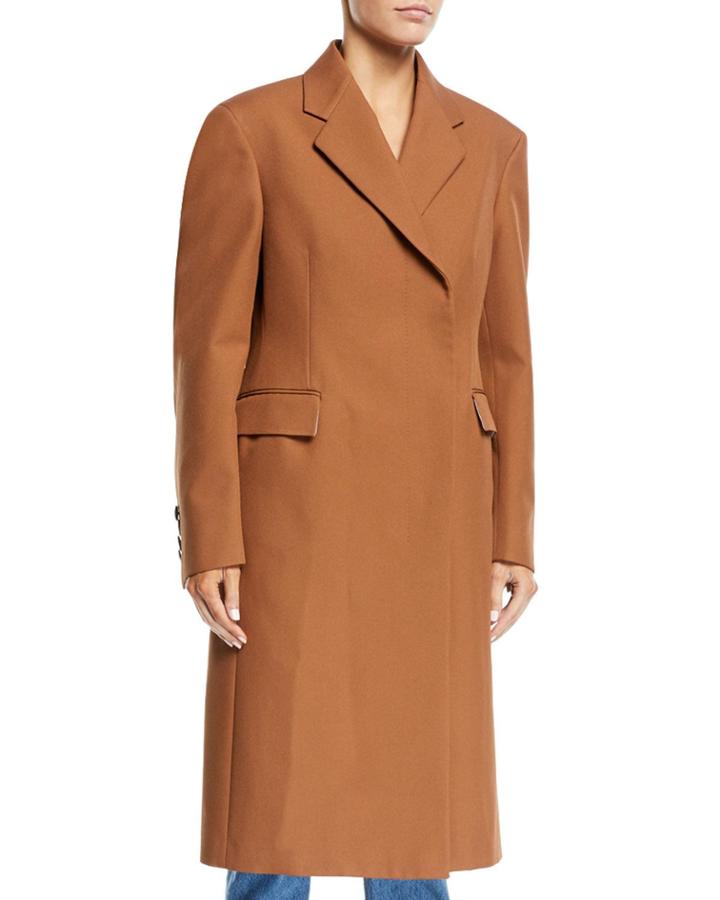 Notched-collar Rounded-sleeve Hidden-placket Coat
