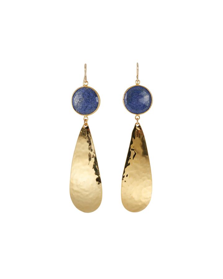Lapis & Hammered Teardrop Earrings