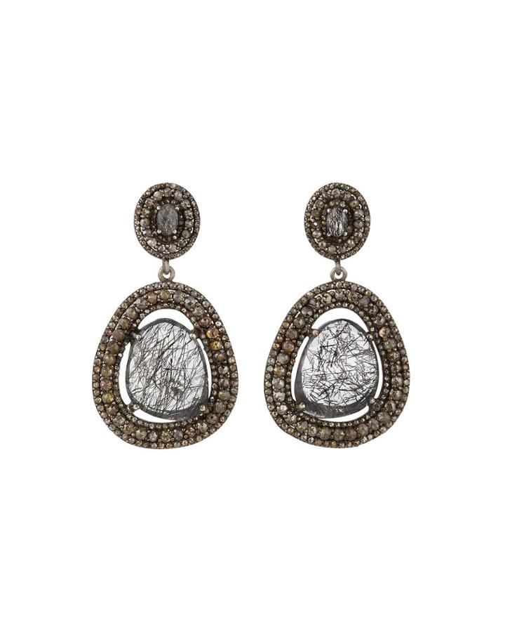 Diamond Frame Rutilated Quartz Drop Earrings
