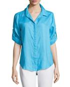 Button-front Long-sleeve Blouse, Calm