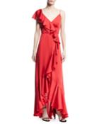 V-neck A-line Asymmetric Ruffle Gown
