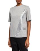 Crewneck Elbow-sleeve Sequin Embroidered Jersey Tunic