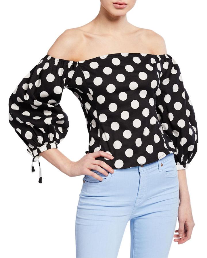 Polka-dot Off-the-shoulder Balloon-sleeve Top