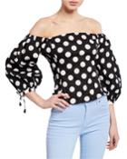 Polka-dot Off-the-shoulder Balloon-sleeve Top