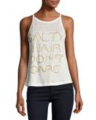 Salty Hair Don't Care Linen Tank, White