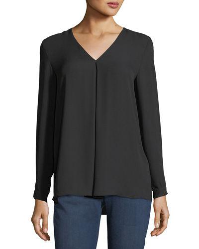 Inverted-pleat Crepe Blouse