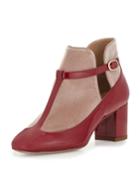 Valentino Patent/velvet T-strap Mid-heel Pump, Scarlet/poudre, Women's,