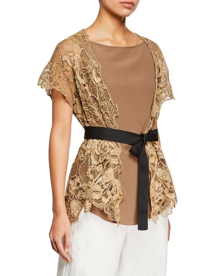 Two-piece Floral Embroidered Wrap Top With