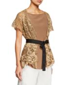 Two-piece Floral Embroidered Wrap Top With