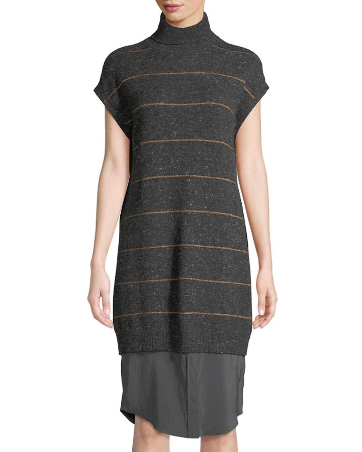 Striped Wool-cashmere Turtleneck Dress