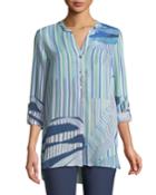 Palm Lines Long-sleeve Button-front Top