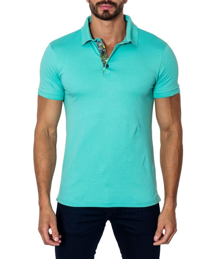 Semi-fitted Short-sleeve Cotton-blend Polo Shirt, Turquoise