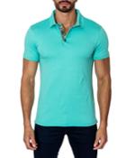 Semi-fitted Short-sleeve Cotton-blend Polo Shirt, Turquoise