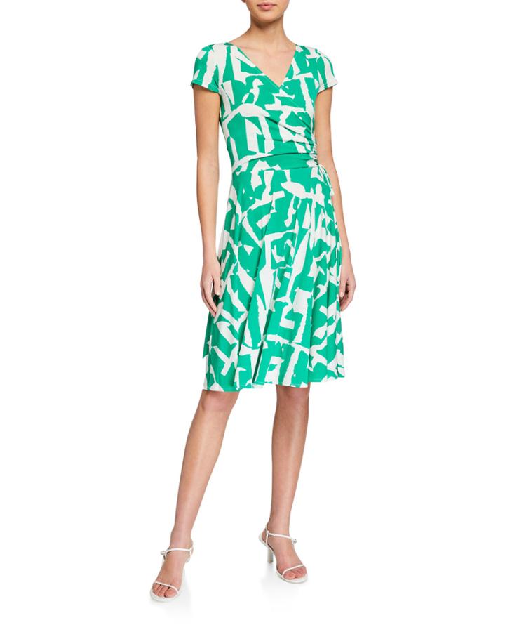 Geo-print Drawstring Ruched Fit-&-flare Dress