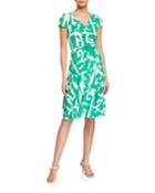 Geo-print Drawstring Ruched Fit-&-flare Dress