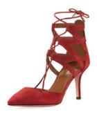 Belgravia Suede Lace-up Pump, Red