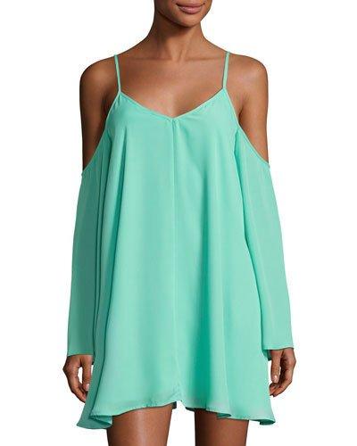 Cold-shoulder Swing Dress, Teal