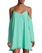 Cold-shoulder Swing Dress, Teal