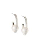 14k White Gold Diamond Hoop & Pearl Earrings