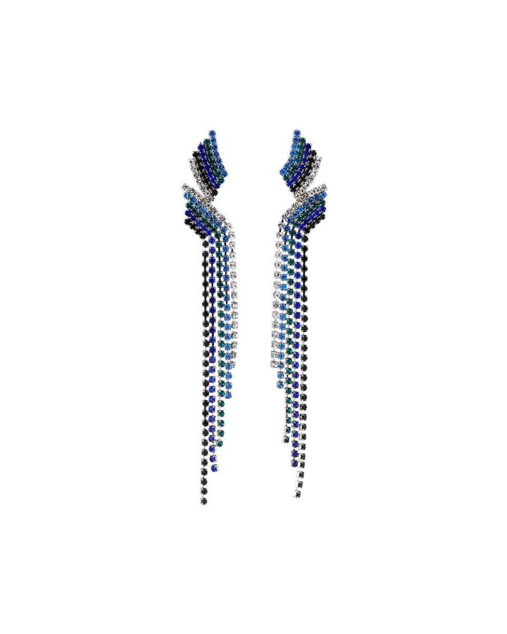 Tiered Ombre Crystal Drop Earrings, Blue