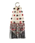 Floral-embellished With Fringe Leather Clutch Bag