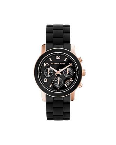 38mm Runway Two-tone Bracelet Watch, Black/rose Golden