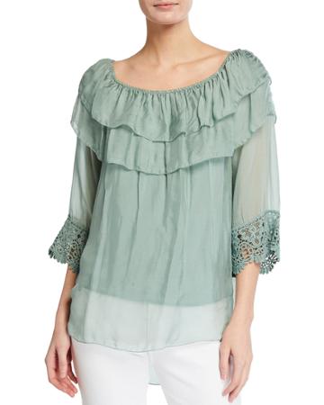 Tiered Neck 3/4 Crochet Sleeve
