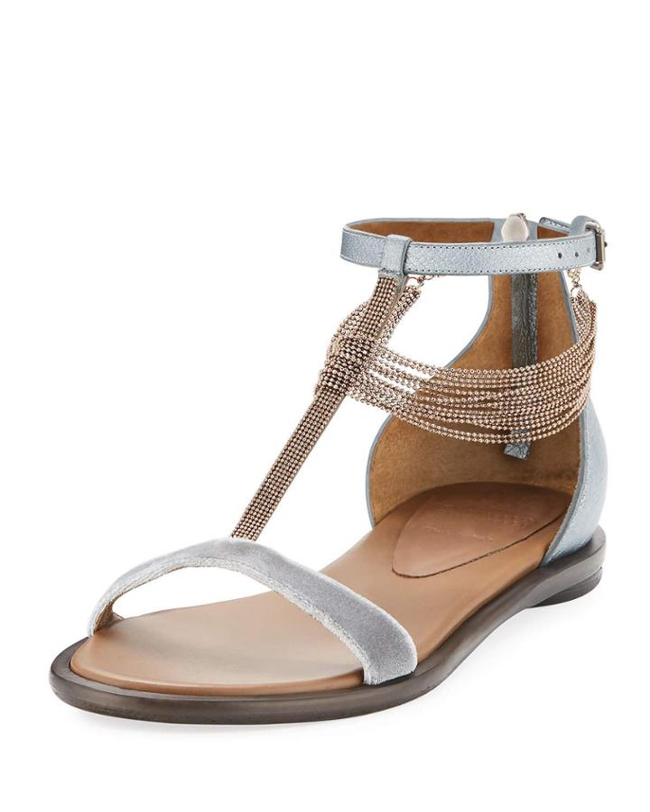 Velvet T-strap Sandal With
