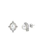 14k White Gold Diamond-framed Pearl Earrings