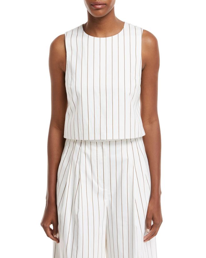 Sleeveless Stripe Sateen Top W/ Cutout Back