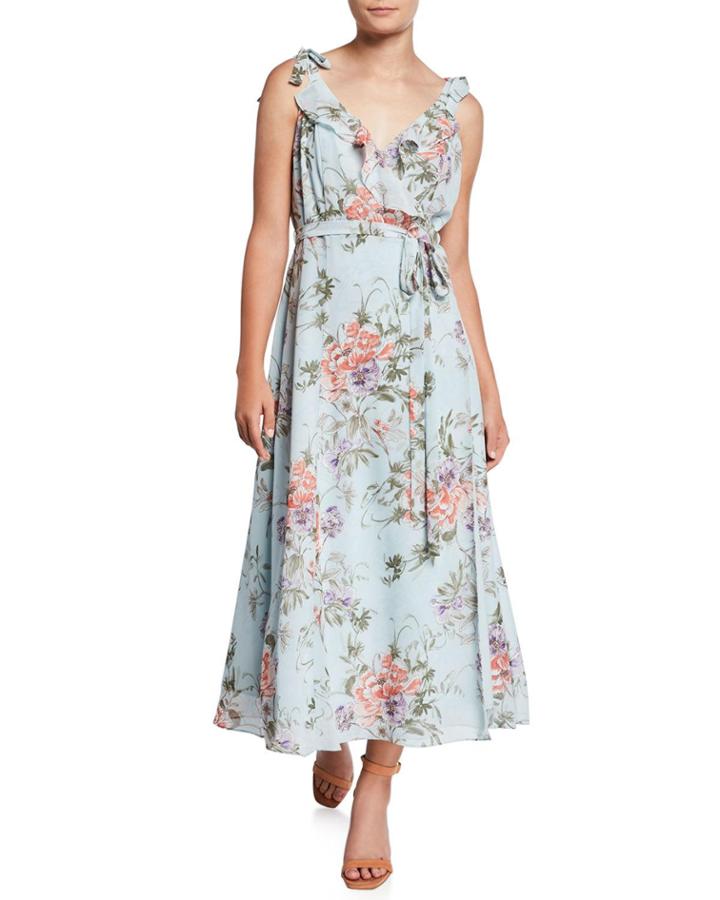 Floral Tie-shoulder Wrap Dress