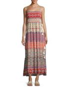 Tassel-trim Smocked-bust Midi Dress,