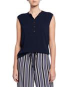 Sleeveless Cotton Crepe Henley