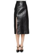 Croc-embossed Leather Paneled