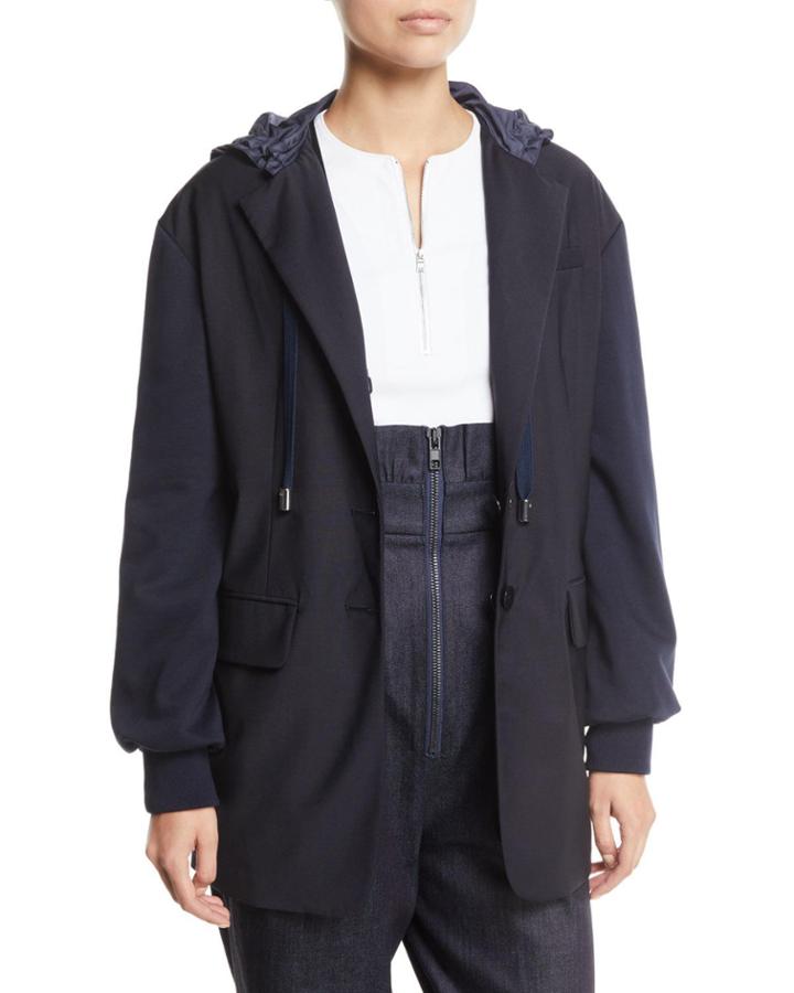 Reversible Plainweave Two-button Hoodie Blazer