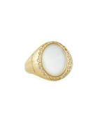 18k Crystal & Mother-of-pearl Doublet Ring W/ Diamonds,