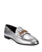 Metallic Loafers With Chain Detail
