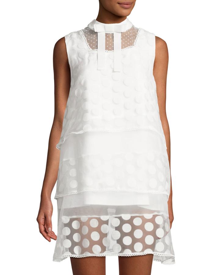 Bow-neck Polka-dot Tiered Blouse