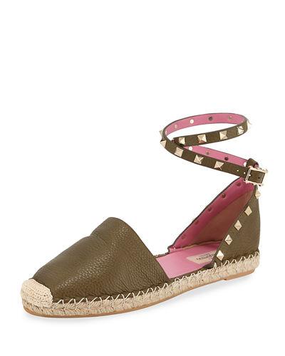 Rockstud Ankle-wrap Flat Espadrille