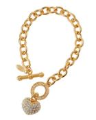 Pave Crystal Heart Link Bracelet, Gold