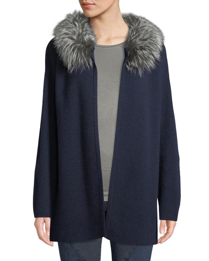 Fur-collar Cashmere Cardigan