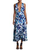 Silk Chiffon Petal Midi Dress, Blue