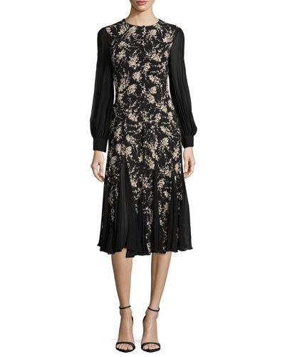 Long-sleeve Combo Dress, Black/nude